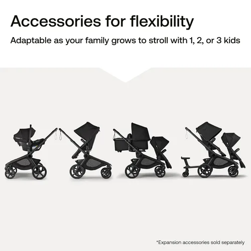 Vista 4 de Bugaboo Kangaroo Sibling Seat para doble conversión de cochecito - Negro Asiento reversible para niños pequeños, reposapiés ajustable, toldo UPF