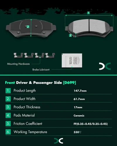 Vista 3 de Kit de pastillas de freno cerámicas, pastillas de freno SCITOO delanteras compatibles con Buick, Cadillac, Chevrolet, Oldsmobile, Pontiac, D699