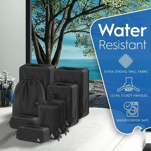 Vista 5 de Cubos de embalaje de compresión de lujo de 8 piezas para viajes, maximiza el espacio en el equipaje con diseño HybridMax de doble capacidad, bolsas