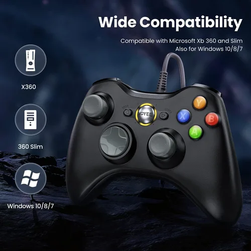 Vista 4 de VOYEE Controlador de PC, controlador con cable compatible con Microsoft Xbox 360 y SlimPC Windows 1087, con joystick mejorado, doble choque