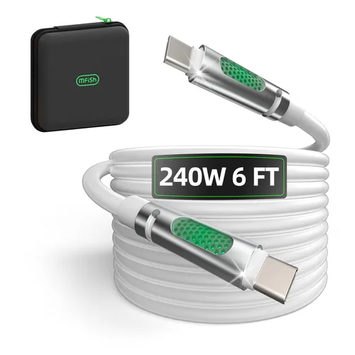 Vista 11 de MFish Cable de carga rápida 4 en 1, 6.6 pies 240 W PD 3.1 USB-A/USB-C a USB-C e Lightning, cable de carga múltiple de silicona con funda, compatible