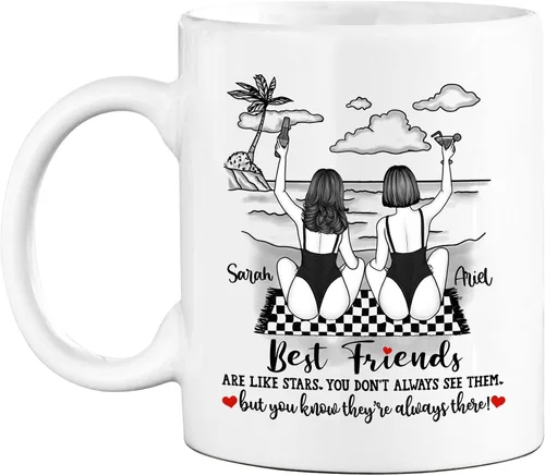 Vista 20 de Taza personalizada para mejor amiga para mujer, con texto en inglés "Best Friends We'll Be Friends Until We're Old Taza para mejor amiga, mejor