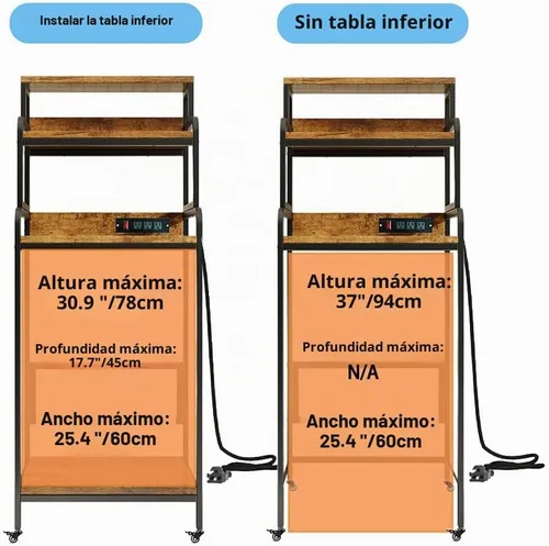 Vista 3 de COCOLUCKY Soporte de tablero de clavijas para nevera mini de 4 niveles con almacenamiento, gabinete para nevera mini con toma de corriente, estante