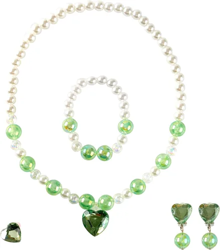 Vista 6 de Accesorios de disfraz Diadema de princesa, guantes de joyería verdes, disfraz de fiesta de Halloween