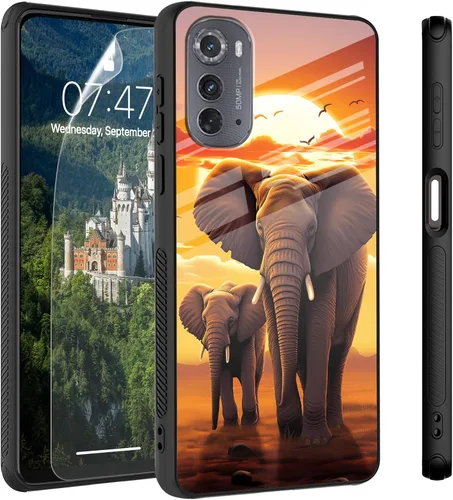 Vista 70 de Funda para Motorola Moto Edge 2022, cubierta trasera de vidrio templado con protector de pantalla, funda protectora a prueba de golpes para Motorola
