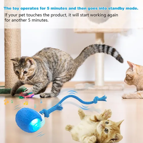Vista 4 de Juguetes interactivos para gatos: bola móvil ágil con cola de malla elástica para gatos y gatitos