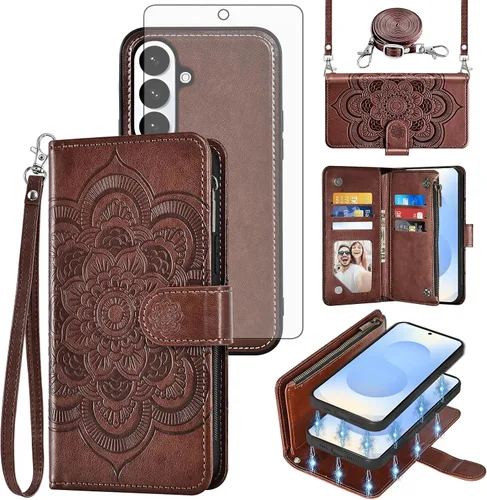 Vista 12 de Asuwish Funda de teléfono para Samsung Galaxy S26 5G con cremallera, magnética, desmontable, con protector de pantalla de vidrio templado, correa
