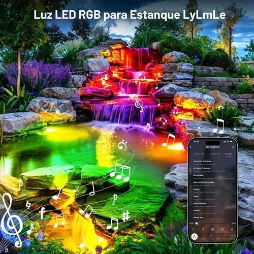 Vista 6 de LyLmLe Luces LED de estanque con control por APP, luz de fuente subacuática RGB de acero inoxidable SS316 de 6W con transformador de 12V, luces