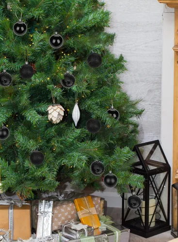Vista 7 de Adornos de bolas de Navidad negras de 2.36 pulgadas, 25 piezas inastillables, set de adornos de Navidad, bolas de Halloween, adorno negro para árbol