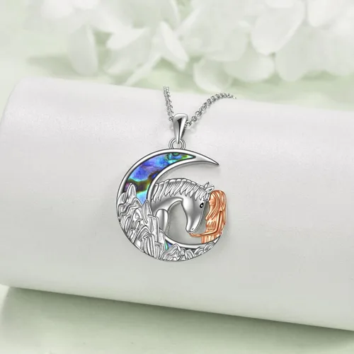 Vista 4 de YAFEINI Collar de plata de ley con colgante de caballo, dragón, lobo y lobo, joyería para mujer