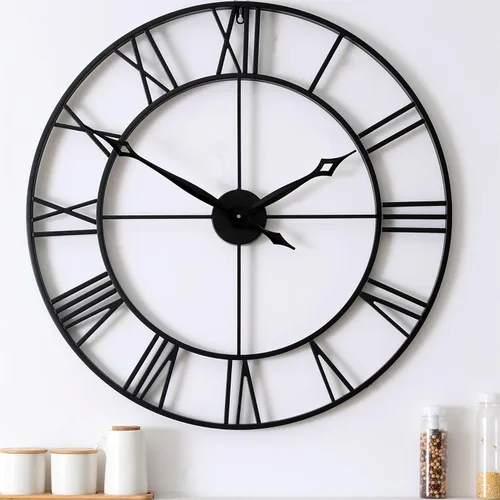 Vista 10 de CLXEAST Relojes de pared de 24 pulgadas para decoración de sala de estar, reloj de pared grande de metal negro que funciona con pilas Número arábigo