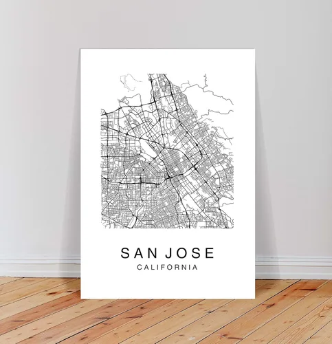 Vista 6 de San Jose Map Wall Art Poster Print California USA City Map Street Black & White