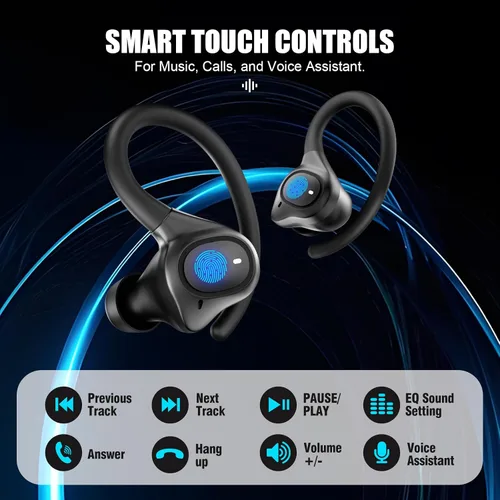 Vista 5 de APEKX Auriculares inalámbricos verdaderos, ganchos de ajuste seguro para orejas pequeñas, auriculares Bluetooth para iPhone, IPX7 impermeable