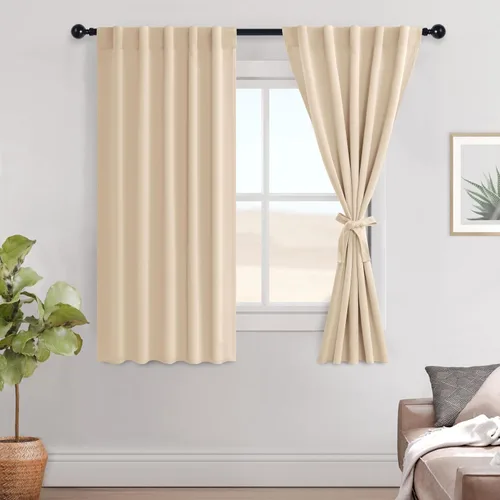 Vista 77 de Hiasan Cortinas opacas negras para dormitorio, cortinas opacas cortas de 45 pulgadas de largo, con aislamiento térmico, bolsillo para barra