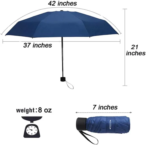 Vista 2 de Mini paraguas unisex compacto para viaje, a prueba de viento, plegable, ligero, para sol y lluvia, con protección UV del 95 %