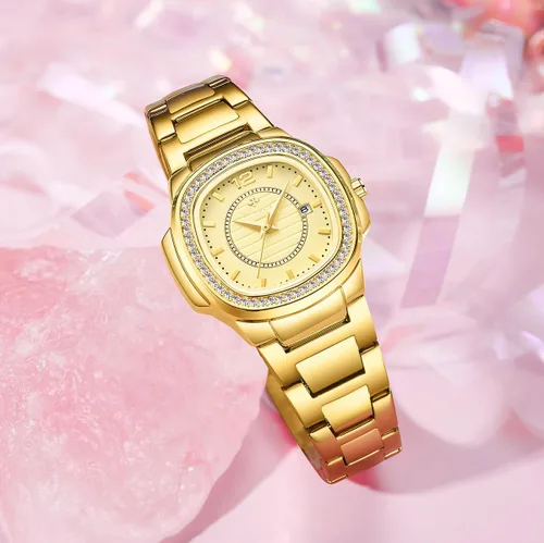 Vista 3 de Relojes de mujer moda esfera cuadrada acero inoxidable impermeable fecha diamante señoras vestido relojes de pulsera