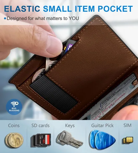 Vista 6 de miyozi Billetera para hombre, con clip para dinero, bolsillo para monedas, ventana para identificación, delgada, bolsillo frontal con bloqueo RFID
