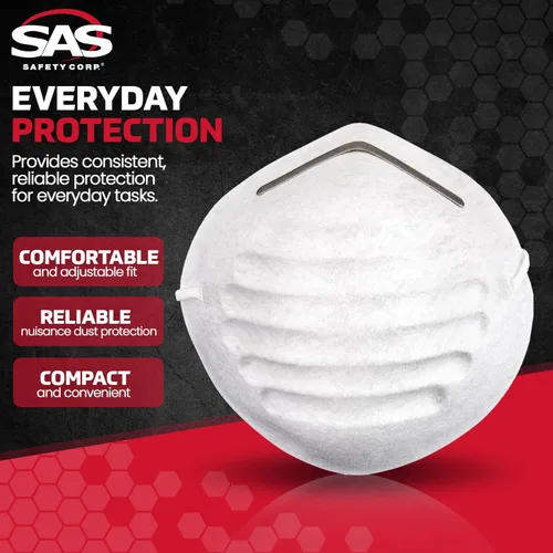 Vista 2 de SAS Safety 2985 Máscara antipolvo no tóxica, caja de 50