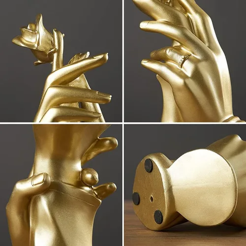 Vista 3 de Escultura de la estatua del feng shui chino, escultura moderna de mano humana, ornamentos decorativos, escritorio de oficina, resina, hecho a mano