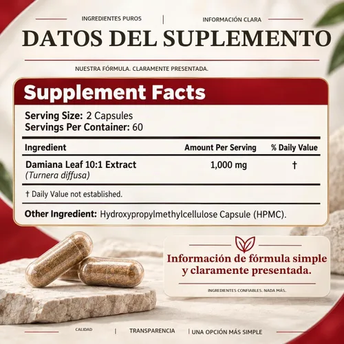 Vista 3 de AMALTH Cápsulas de extracto de hoja de damiana 1000 mg Suplemento de hierbas de té de Damiana Cápsulas Turnera Diffusa Extracto de té de hoja