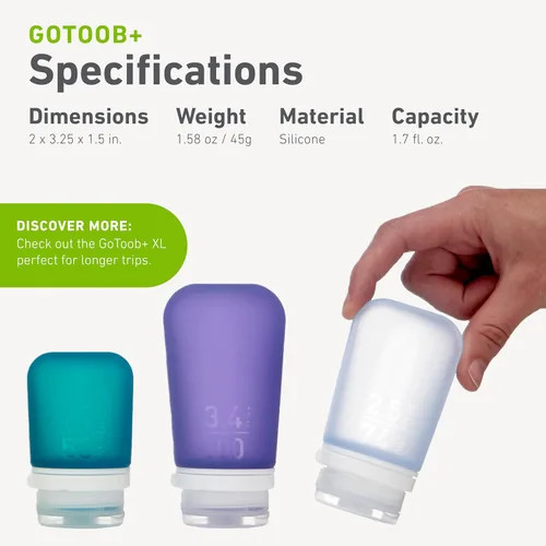 Vista 5 de Humangear GoToob, pequeño padre, Agua (Aqua)), HG3161 Refillable & Leak-Proof Silicone Travel Size Bottles with Locking Cap for Toiletries