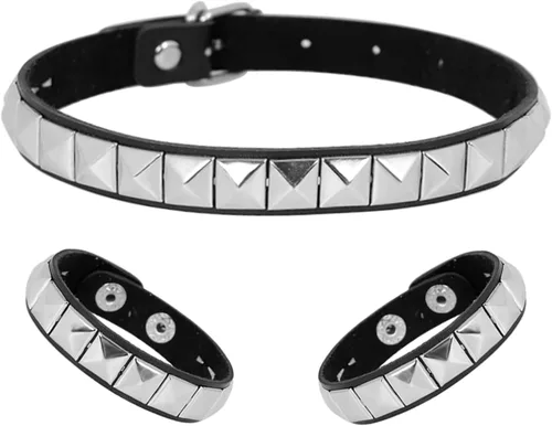 Vista 13 de Manfnee Pulsera gótica punk con remaches de clavos de metal, ajustable C: 3 piezas