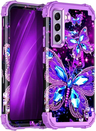 Vista 58 de Miqala Funda para Galaxy S21 FE 5G, brilla en la oscuridad, tres capas, resistente, protección a prueba de golpes, parachoques de plástico