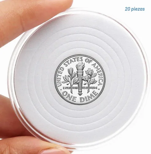 Vista 3 de 20 cápsulas de plástico transparente, caja de colección de monedas de 5 tamaños con junta ajustable para colección de monedas American Silver Eagle