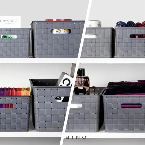 Vista 3 de BINO Cestas de almacenamiento de plástico pequeñas - gris LA COLECCIÓN ESTABLE Almacenamiento de uso múltiple Organizador rectangular