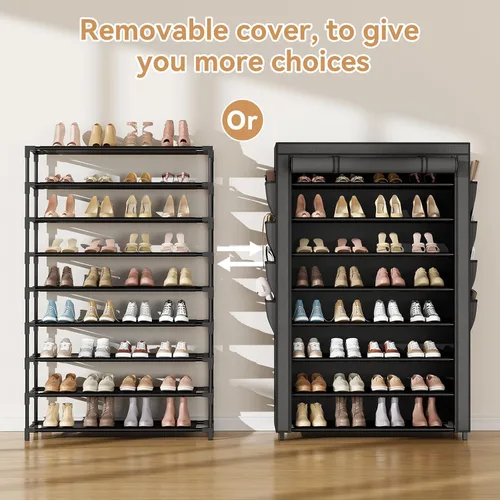 Vista 4 de Zapatero con Cubierta, Organizador de Zapatos de 8 Niveles Alto para 36-45 Pares de Zapatos y Botas, Gran Estante de Almacenamiento de Zapatos
