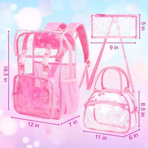 Vista 5 de Mochila transparente, resistente bolsa de libros transparente, mochilas grandes de PVC transparente para mujeres y hombres