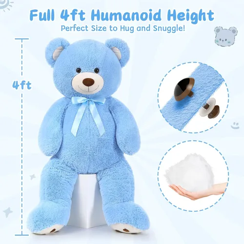 Vista 4 de MorisMos Oso de peluche gigante de 47 pulgadas Animal de peluche de 4 pies, Oso de peluche grande para baby shower, Regalos de oso de peluche