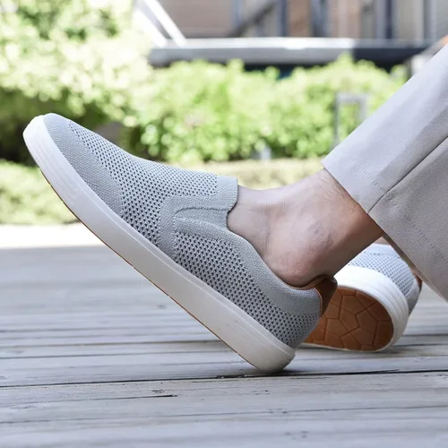 Vista 5 de konhill Zapatos deportivos sin cordones para hombre, mocasines de punto, informales, para caminar, conducir, trabajo, zapatos de espuma