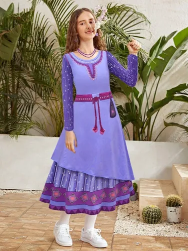 Vista 2 de SMEHNSER Disfraz de deseos para niñas, vestidos de cosplay de princesa con collar y aretes de 4 a 11 años