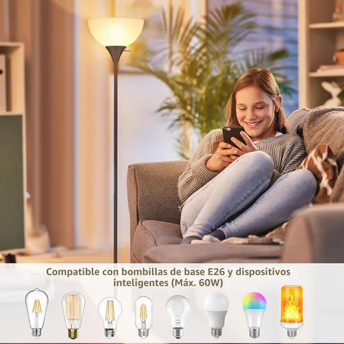 Vista 3 de Coucrek Lámpara de pie, lámparas LED de pie con pantalla de plástico blanco, luces de piso de esquina para sala de estar, dormitorio, interruptor