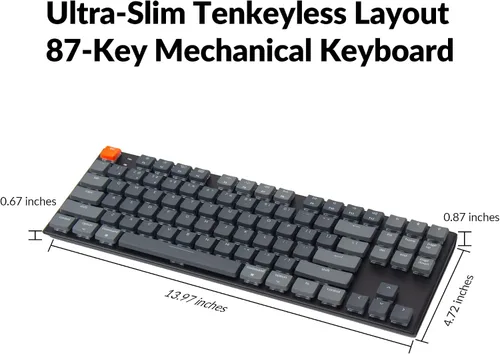 Vista 5 de Keychron Teclado mecánico K1 RGB intercambiable en caliente con diseño de tenteclas ultradelgado inalámbrico BluetoothUSB con cable para Mac Windows