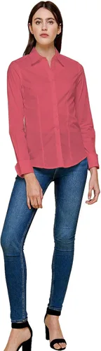 Vista 5 de Blue Age Camisa básica de manga larga con botones para mujer, corte ajustado (S-3X)