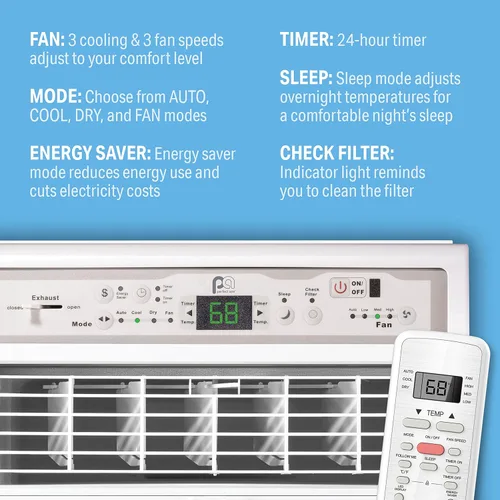 Vista 2 de Perfect Aire 10,000 BTU Aire Acondicionado con panel deslizante para ventana A/C - Modelo de apertura, 10000, Gris