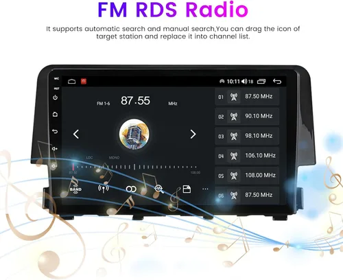Vista 4 de Radio Android estéreo para Honda Civic 2016-2021, Biorunn 9 pulgadas GPS inalámbrico con cable Car-Play Android Auto IPS pantalla táctil navegación