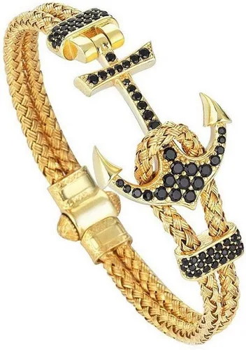 Vista 4 de Brazalete de ancla para hombre con ancla de acero inoxidable y correa de piel negra BCB-0125