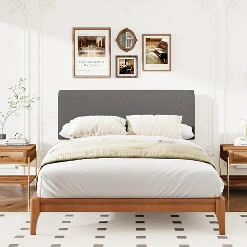 Vista 3 de Harper & Bright Designs Marco de cama de plataforma de bambú de tamaño matrimonial, cama de plataforma de madera de bajo perfil con cabecero, sin