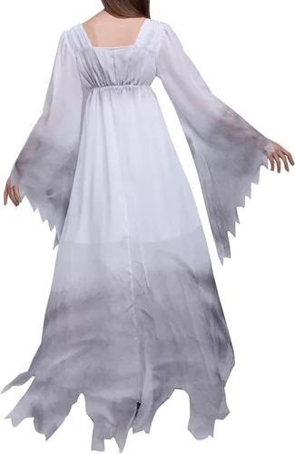 Vista 7 de Vestidos de novia fantasma para mujer, Halloween, cosplay, gótico, victoriano, blanco, vestido de novia de bruja de hadas, vestido de novia