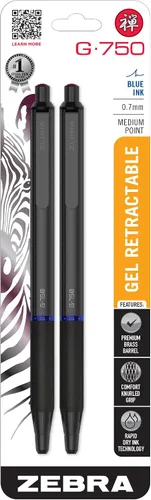 Vista 8 de Zebra Pen G-750 - Bolígrafo retráctil de gel, 2 unidades, tinta negra, punta media de 0.028 pulgadas, barril de latón negro, empuñadura texturizada