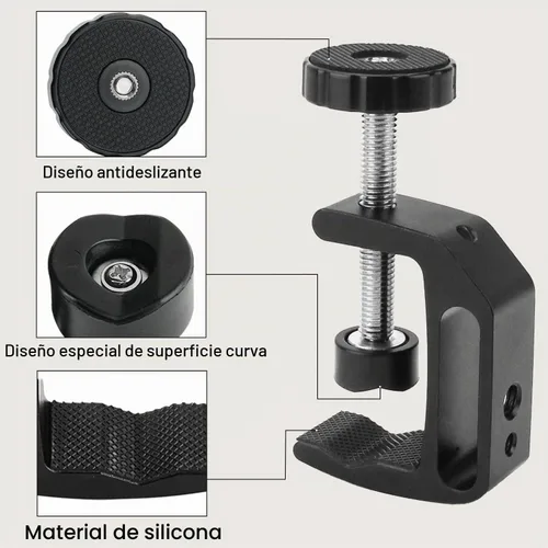 Vista 6 de abrazadera en forma de C universal con rosca de 1/4 y 3/8 para soporte de montaje en escritorio, monitor LCD, flash, carros, bancos, mesas