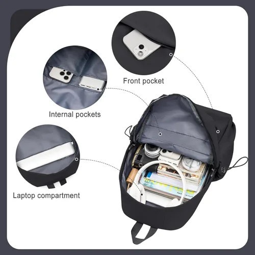 Vista 4 de Mochila Escolar Mochila de Día Casual Negra Bolso para Libros, A-Negro, Grande