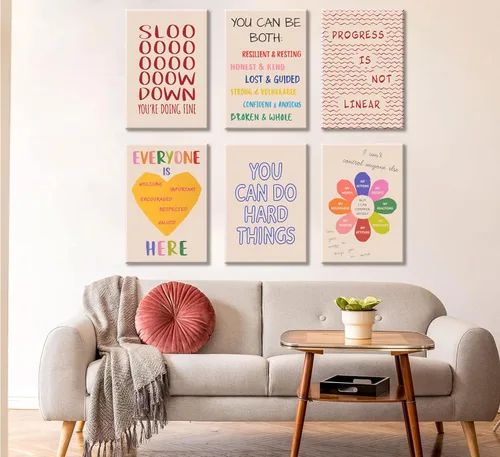 Vista 3 de 6 piezas de arte de pared de salud mental, terapia de oficina, decoración de pared de aula, póster motivacional con citas inspiradoras, pintura