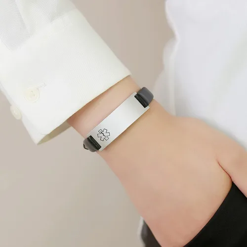 Vista 30 de MPRAINBOW Pulsera de alerta médica personalizada para mujer, correa de reloj de cuero genuino, grabado de doble cara, diabetes, epilepsia, joyería