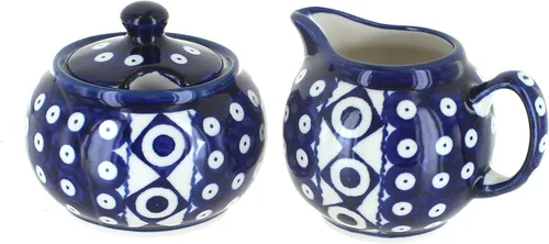 Vista 8 de Set de crema y azúcar de ballina de cerámica polaca Blue Rose