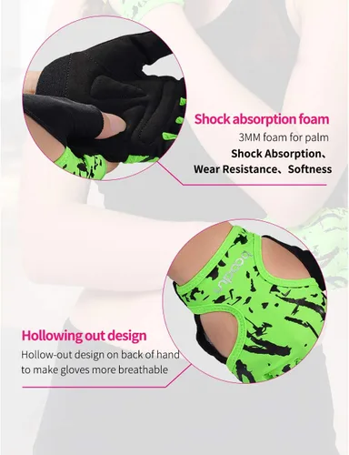 Vista 6 de Anser 7150694 Guantes cortos sin dedos para mujer, medio dedo, para interior, yoga, gimnasio, fisicoculturismo, entrenamiento, ciclismo al aire