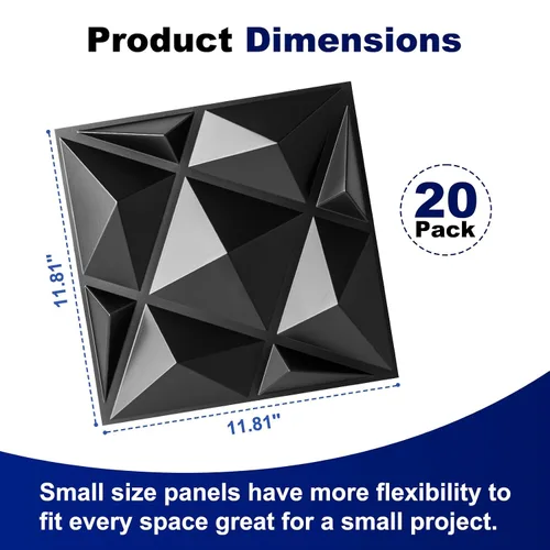 Vista 3 de Art3dwallpanels Paquete de 20 paneles de pared 3D para decoración de pared interior, 12 x 12 pulgadas, paneles de diamante blanco para sala